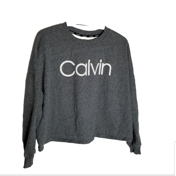 Calvin Klein Logo Sweatshirt Women's XL Cropped Long Dolman Sleeves Gray - Picture 1 of 7